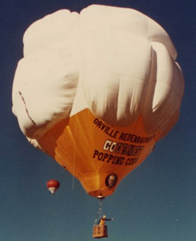 The Orville Redenbacher Popcorn-shaped hot air balloon (not sure where this photo was taken). Orville Redenbacher and Walt Disney World