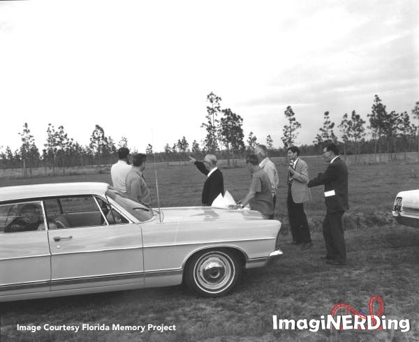 Roy Disney and Disney executives visit the Florida property on February 3, 1967
