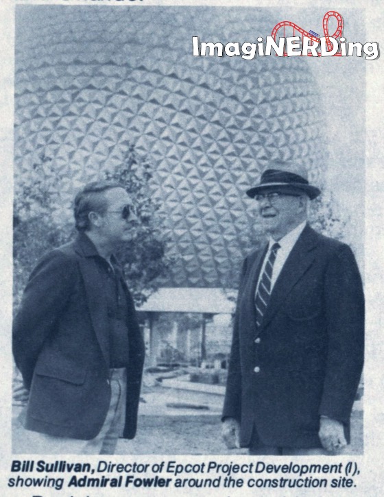 Bill Sullivan, Director of Epcot Project Development (I), showing Admiral Joe Fowler around the construction site.