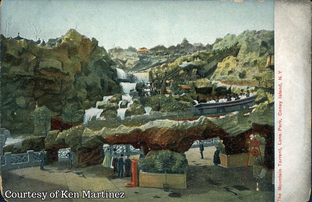 a postcard image of the Mountain torrent attraction at Luna Park in Coney Island from circa 1906