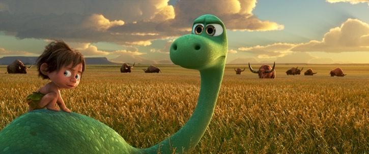 AN UNLIKELY PAIR — In Disney•Pixar’s “The Good Dinosaur” Arlo, an Apatosaurus, encounters a human named Spot. Together, they brave an epic journey through a harsh and mysterious landscape. Directed by Peter Sohn, “The Good Dinosaur” opens in theaters nationwide Nov. 25, 2015. ©2015 Disney•Pixar. All Rights Reserved.