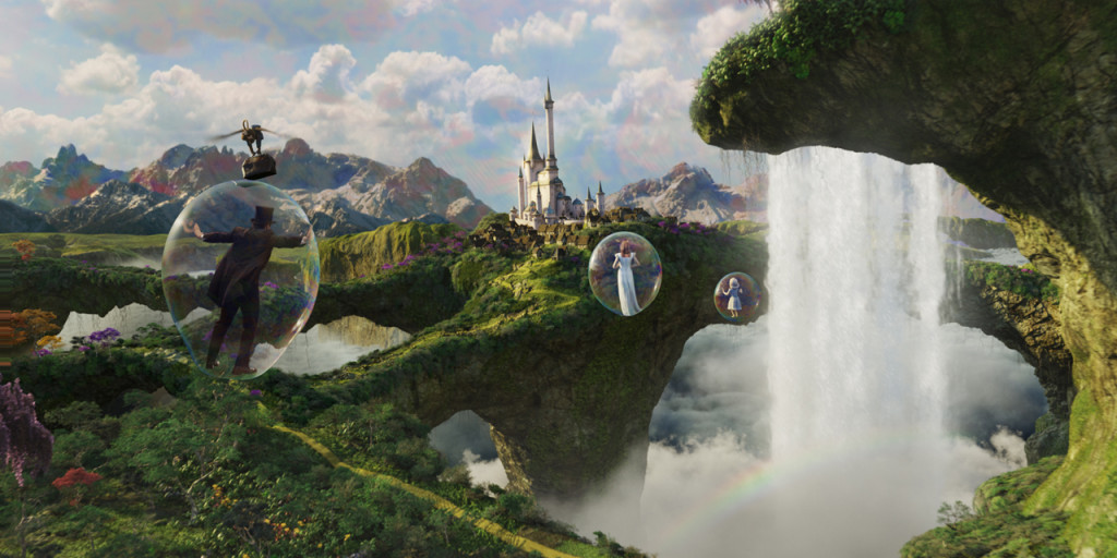 "OZ: THE GREAT AND POWERFUL" James Franco, left; Finley (voiced by Zach Braff), above left; Michelle Williams, center; China Girl (voiced by Joey King), right ©Disney Enterprises, Inc. All Rights Reserved.