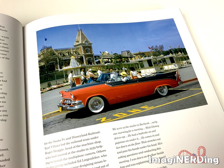 teens sitting in a red car outside of the ticket turnstiles at Disneyland from the book Walt Disney's Disneyland
