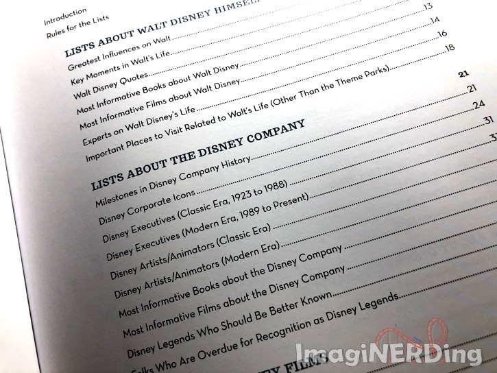 partial table of contents of Top Disney by Christopher Lucas