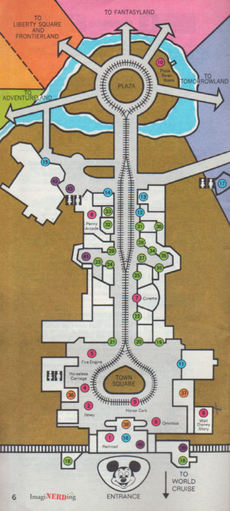 a 1974 guidebook map of Main Street, USA at the Magic Kingdom