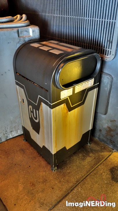 a trash can at star wars galaxy's edge at Disney's Hollywood Studios