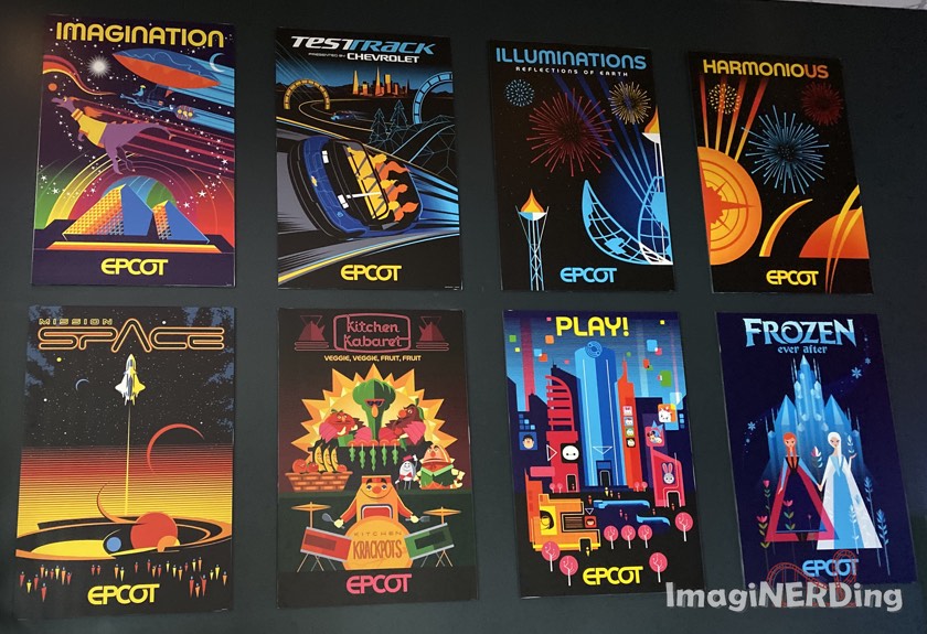 posters of epcot attractions at the epcot experience
