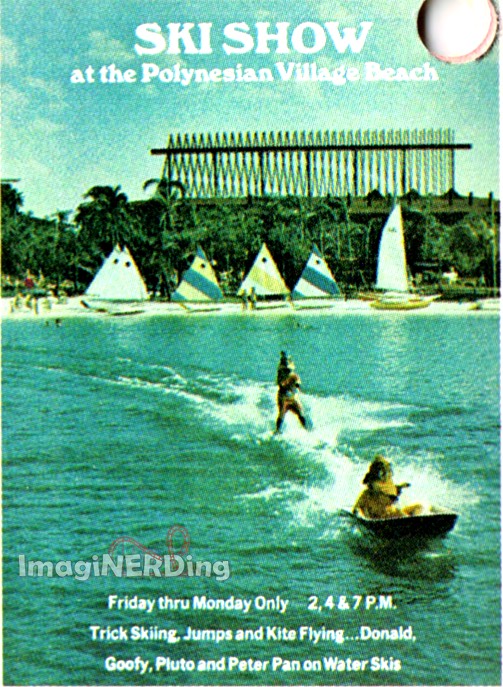 advertisement from the ski show at the polynesian village beach
